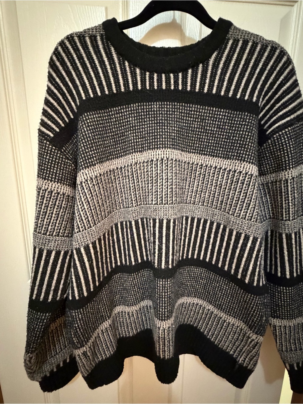 Hollister Black and Gray Striped Crewneck Sweater